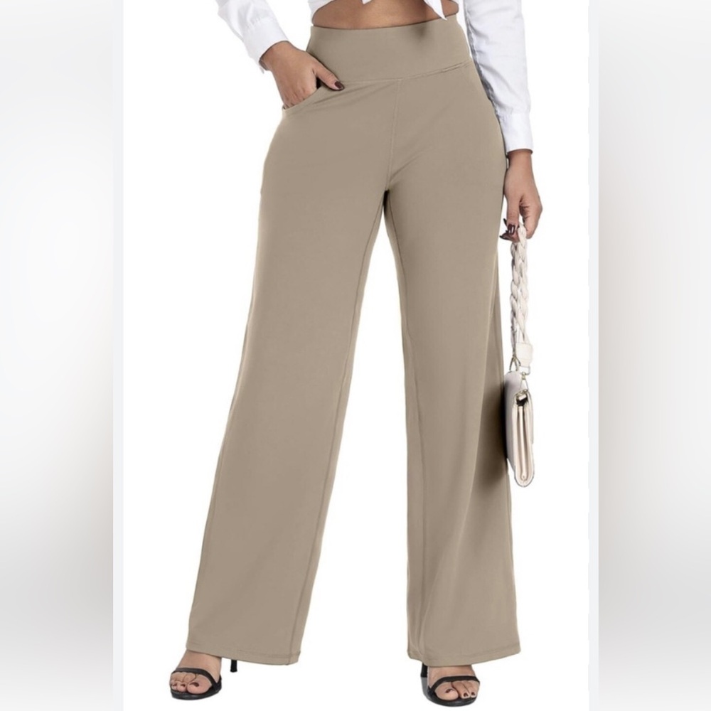 esoft Wide Leg Pants soft blush Size SMALL High Waisted Yoga Work   Pants NEW